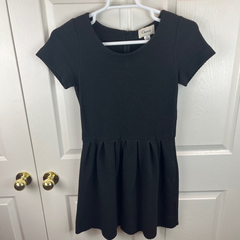 Ganni Short Sleeve Fit and Flare Textured Dress Black Size Large